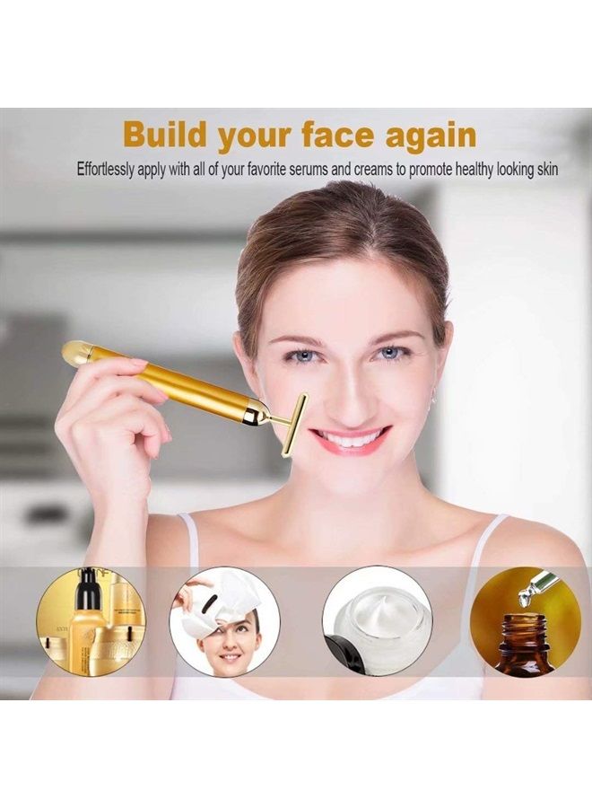 GOODYBUY Beauty Bar 24k Gold Skin Care Face Massager Roller, 2 in 1 Electric 3D Roller and T Shape Energy Beauty Bar for Face Lift and Skin Tightening