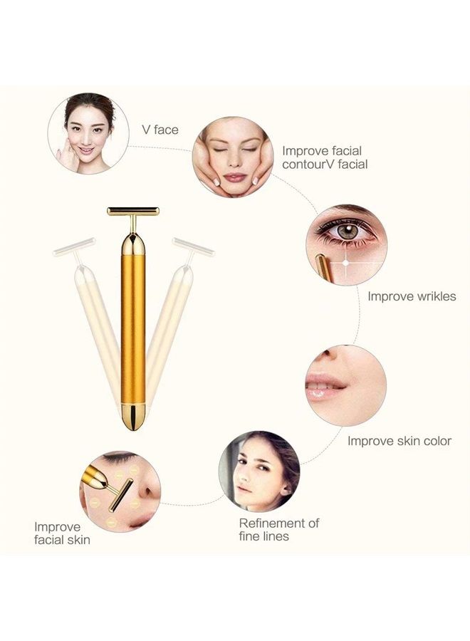 GOODYBUY Beauty Bar 24k Gold Skin Care Face Massager Roller, 2 in 1 Electric 3D Roller and T Shape Energy Beauty Bar for Face Lift and Skin Tightening