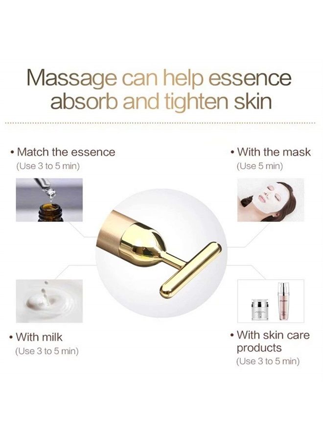 GOODYBUY Beauty Bar 24k Gold Skin Care Face Massager Roller, 2 in 1 Electric 3D Roller and T Shape Energy Beauty Bar for Face Lift and Skin Tightening