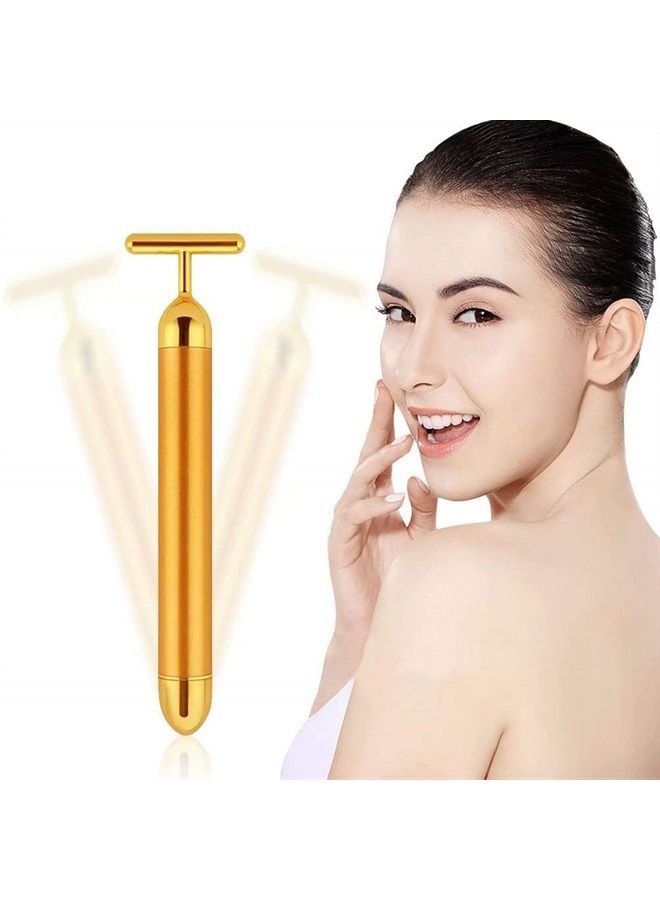 GOODYBUY Beauty Bar 24k Gold Skin Care Face Massager Roller, 2 in 1 Electric 3D Roller and T Shape Energy Beauty Bar for Face Lift and Skin Tightening