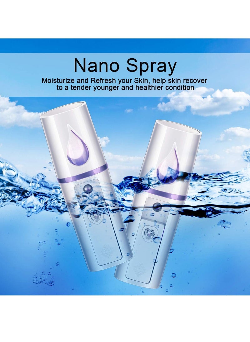 2 Pieces Portable Mini Face Mist, Steamer Handy Mist Sprayer with Mirror Design for Skin Care, Makeup, Eyelash Extension, Hand Extensions Atomization Machine Facial Hydrating (White)