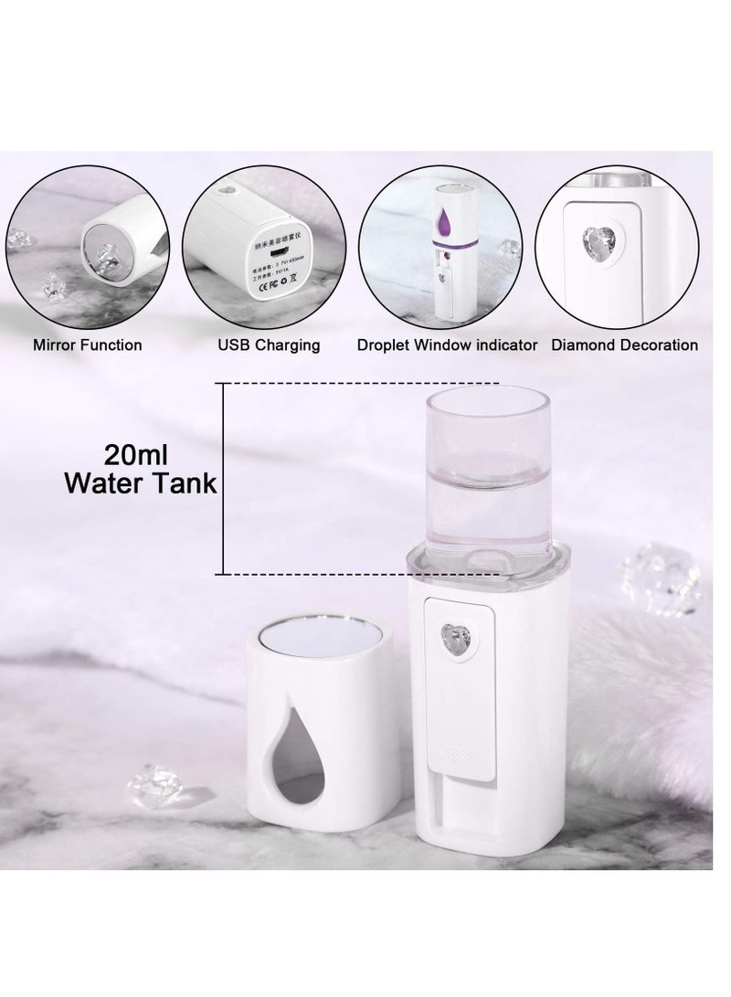 2 Pieces Portable Mini Face Mist, Steamer Handy Mist Sprayer with Mirror Design for Skin Care, Makeup, Eyelash Extension, Hand Extensions Atomization Machine Facial Hydrating (White)