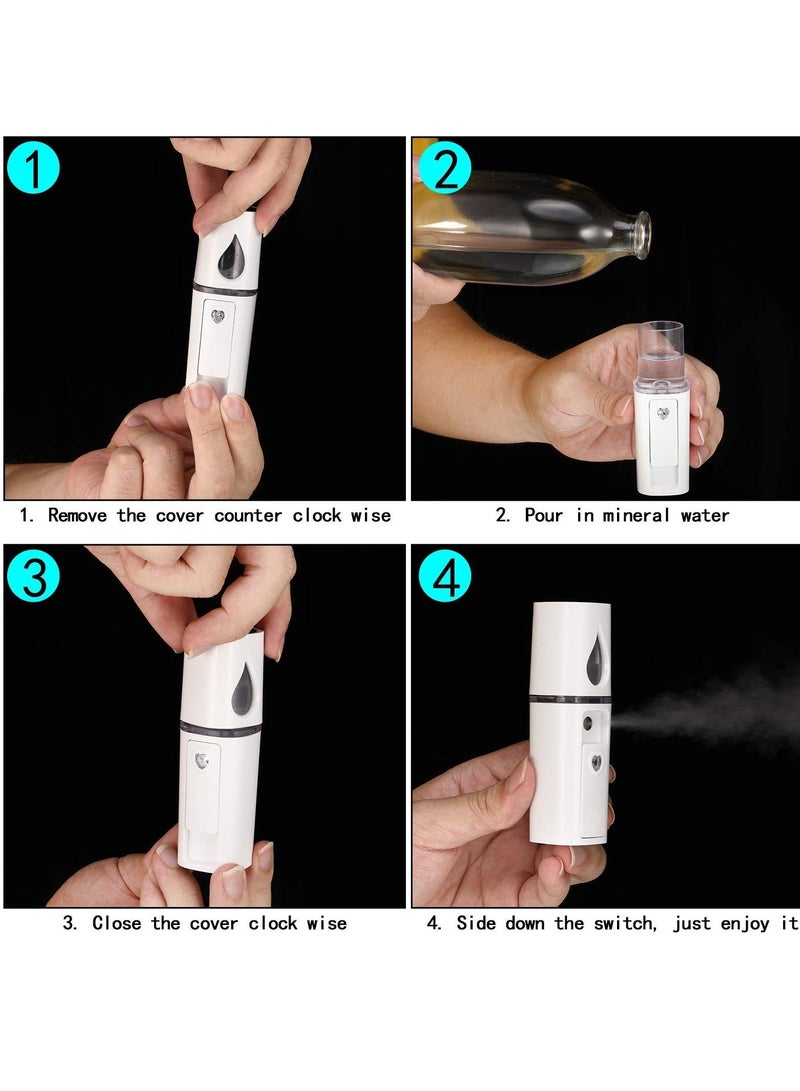 2 Pieces Portable Mini Face Mist, Steamer Handy Mist Sprayer with Mirror Design for Skin Care, Makeup, Eyelash Extension, Hand Extensions Atomization Machine Facial Hydrating (White)