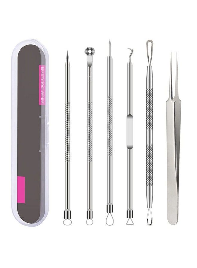 Pimple Popper Tool Kit 6 Pcs Blackhead Remover Acne Needle Tools Set Removing Treatment Comedone Whitehead Popping Zit For Nose Face Skin Blemish Extractor Tool Silver