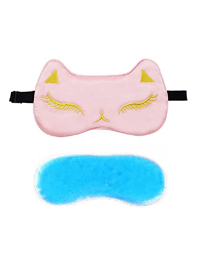 ™ l Silk Kitty Design Sleep Mask Cover for Insomnia Puffy Eyes and Dark Circles With Gel (BabyPink)