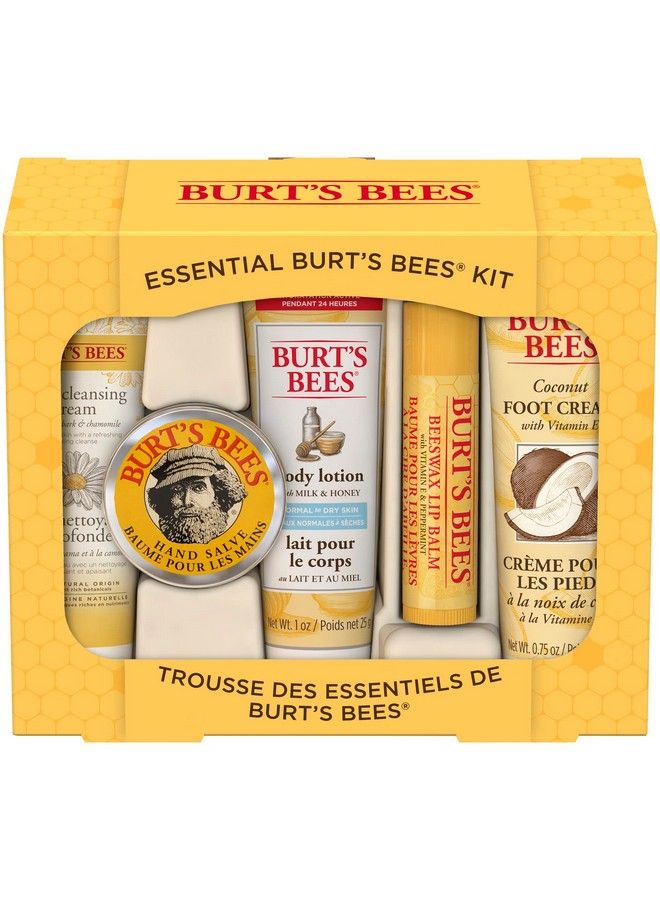 Burt'S Bees Holiday Gift 5 Stocking Stuffer Products Everyday Essentials Set - Original Beeswax Lip Balm Deep Cleansing Cream. Hand Salve Body Lotion & Foot Cream Travel Size