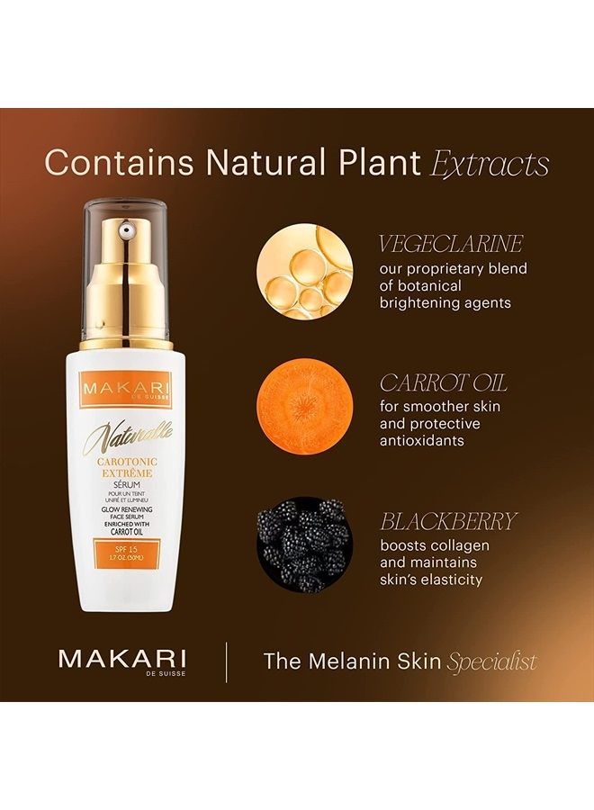 Makari Naturalle Carotonic Extreme Brightening Serum SPF15 (1.7 oz) | Helps Heal Blemishes, Scars, and Imperfections | Brightens, Smoothens, & Gives Antioxidant Protection | For Oily & Acne-Prone Skin