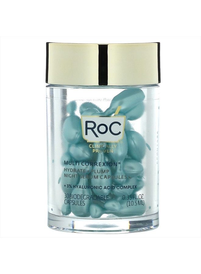 Multi Correxion, Hydrate + Plump, Night Serum Capsules, Fragrance-Free, 30 Biodegradable Capsules, RoC