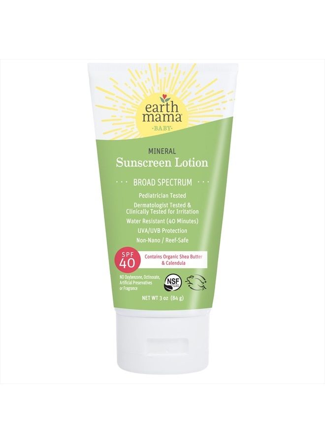 Baby Mineral Sunscreen Lotion SPF 40 | Reef Safe, Non-Nano Zinc, Natural Water Resistant Sun Cream for Babies, Kids & Adults, 3-Ounce