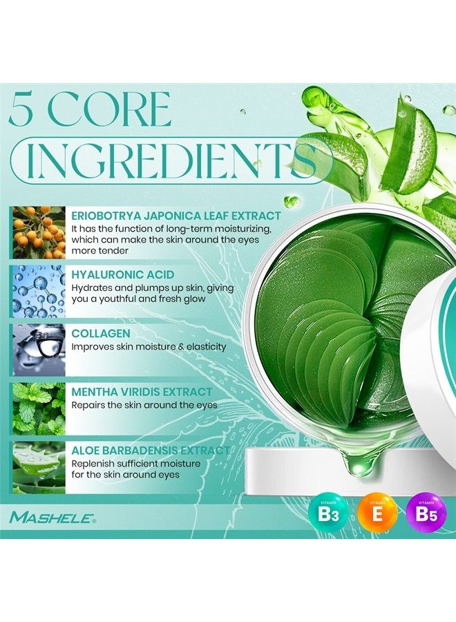 Aloe Vera Gel Eye Mask Skin Care - 60 Pcs - Hyaluronic Acid Collagen Under Eye Patches for Dark Circles and Puffiness - Reduce Wrinkle Patches - Pure Natural Extract Korean Eye Patch