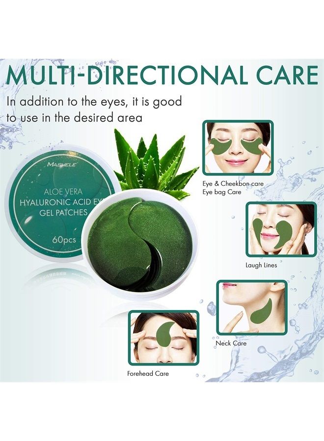 Aloe Vera Gel Eye Mask Skin Care - 60 Pcs - Hyaluronic Acid Collagen Under Eye Patches for Dark Circles and Puffiness - Reduce Wrinkle Patches - Pure Natural Extract Korean Eye Patch