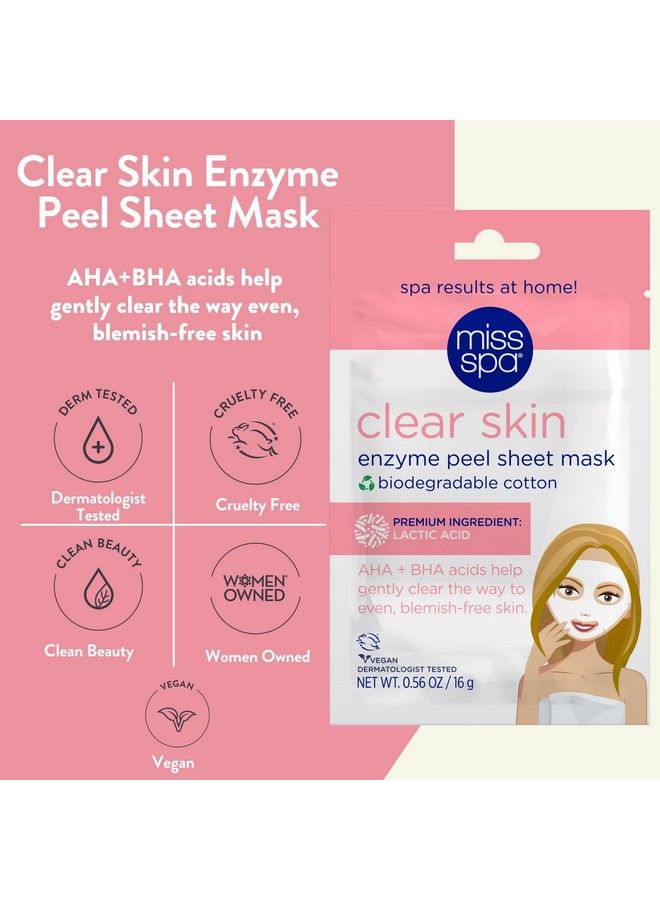 Face Mask Skin Care Clear Skin Enzyme Peel Sheet Mask For Women Exfoliating Sheet Mask For Acne Blemish Free Skin Biodegradable Cotton Sheet Mask Dermatologist Tested 4 Pack