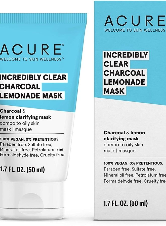 Incredibly Clear Charcoal Lemonade Mask | For Oily to Normal & Acne Prone Skin | Charcoal, Lemon & Clay - Draws Out Impurities | 1.7 Fl Oz