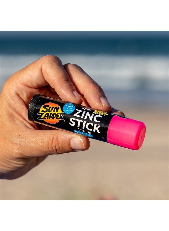 Zinc Oxide Sunscreen Stick Mineral Pink SPF 50+ Water Resistant for Face & Body, Adults, Kids (0.42 Oz, 12g) Broad Spectrum Sun Block, Made in Australia