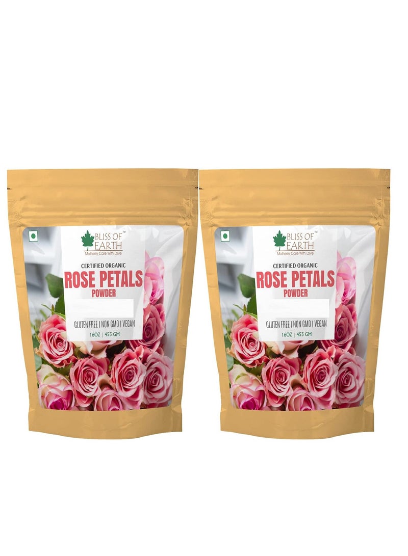 Bliss Of Earth Pure Natural Rose Petals Powder 2 Of 453GM  Great For Face & Skin Pack Of 2