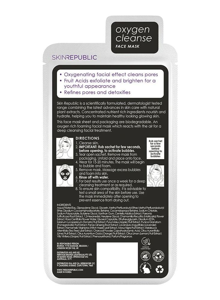 Face Mask Sheet (3 Masks) – Bubble Purifying Serum with Charcoal, Apple & Tea Tree, Fights Pimples, Minimizes Pores, Removes Blackheads, Controls Oil, Exfoliates & Brightens Skin