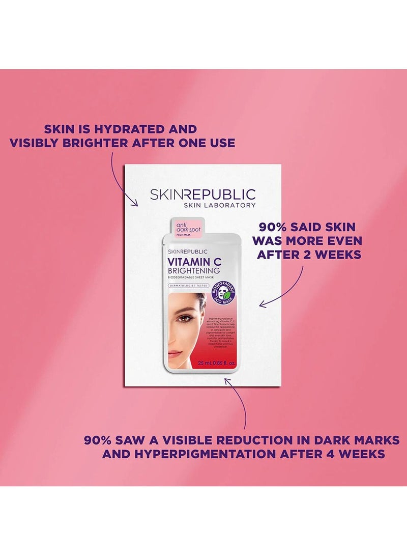 Vitamin C Face Mask Sheet (3 Masks) – Brightening Serum with Coffee Bean & Liquorice, Boosts Collagen, Brightens & Hydrates Skin, Soothes Irritated Skin, Reduces Dark Spots & Pigmentation