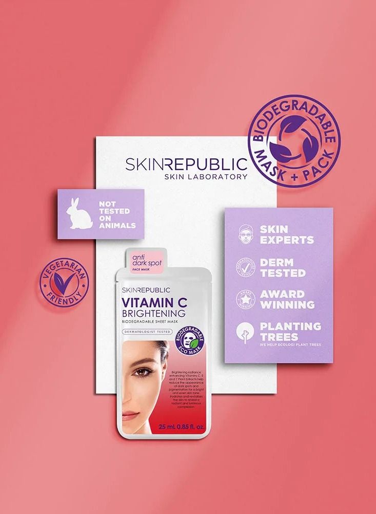 Vitamin C Face Mask Sheet (3 Masks) – Brightening Serum with Coffee Bean & Liquorice, Boosts Collagen, Brightens & Hydrates Skin, Soothes Irritated Skin, Reduces Dark Spots & Pigmentation