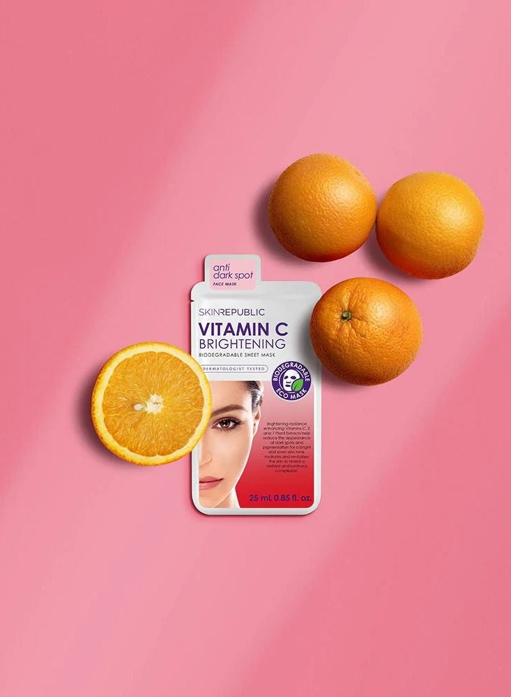 Vitamin C Face Mask Sheet (3 Masks) – Brightening Serum with Coffee Bean & Liquorice, Boosts Collagen, Brightens & Hydrates Skin, Soothes Irritated Skin, Reduces Dark Spots & Pigmentation