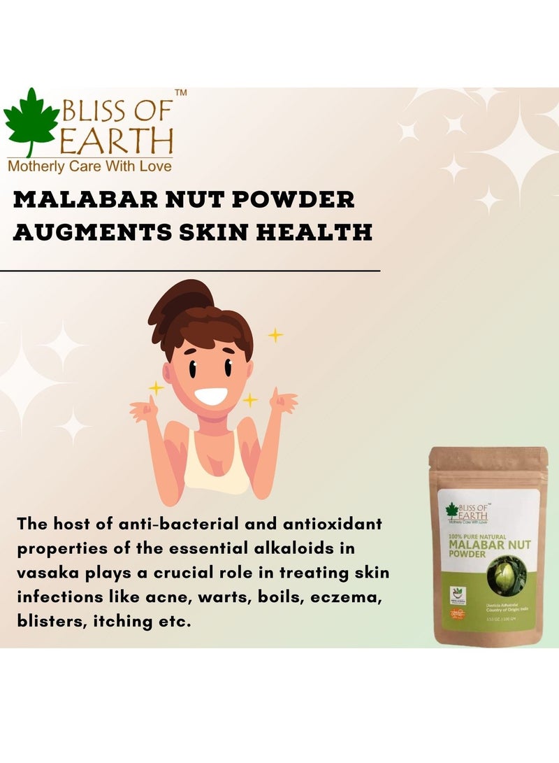 Bliss of Earth Pure and Natural Malabar Nut Powder Adusa Powder 100GM – Vasika Powder for Healthy Skin, Natural Body Cleanser, Joint Pain Reliever, and Balancer of Pitta & Kapha Doshas – Pack of 3