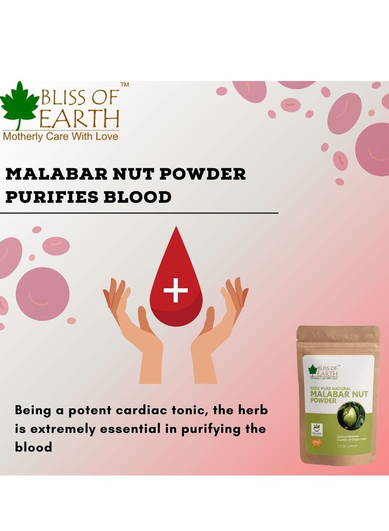 Bliss of Earth Pure and Natural Malabar Nut Powder Adusa Powder 100GM – Vasika Powder for Healthy Skin, Natural Body Cleanser, Joint Pain Reliever, and Balancer of Pitta & Kapha Doshas – Pack of 3