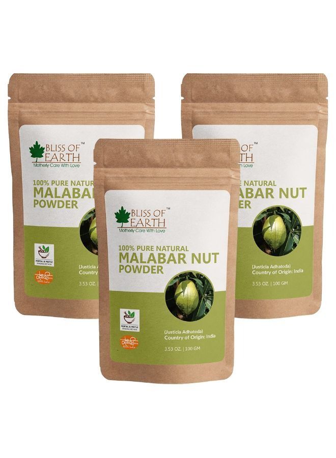 Bliss of Earth Pure and Natural Malabar Nut Powder Adusa Powder 100GM – Vasika Powder for Healthy Skin, Natural Body Cleanser, Joint Pain Reliever, and Balancer of Pitta & Kapha Doshas – Pack of 3
