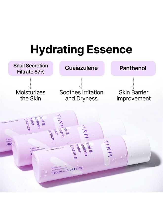 Snail & Azulene Water Essence, Snail Essence,Snail Essence, Hydrating Toner for Face with Snail Secretion Filtrate, Repair Damaged Skin, Snail Mucin, 6.1 fl oz