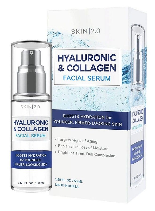 Hyaluronic Acid And Collagen Face Serum Locks In Moisture Skin Firming & Tightening Antiaging Hydrating Facial Serum Cruelty Free Korean Skincare For All Skin Types 1.69 Fl. Oz