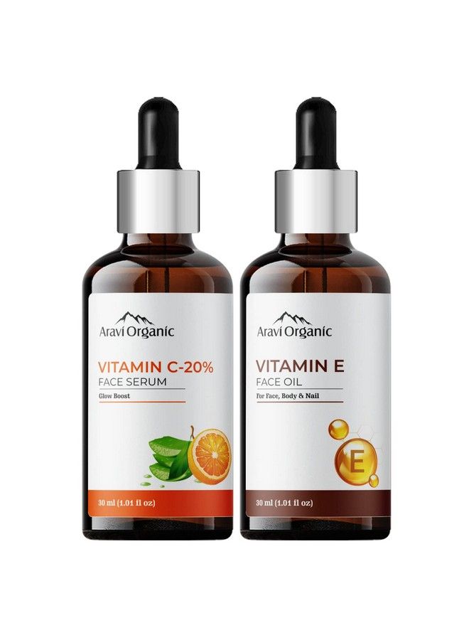 20% Vitamin C Serum & Vitamin E Oil For Face Whitening Pigmentation Radiant Skin Body Nail Dry Skin (30 Ml Each)
