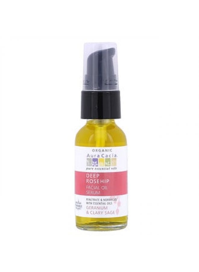 Aura Cacia Organic Deep Rosehip Essentials Facial Oil Serum Geranium & Clary Sage 1 fl oz 30 ml