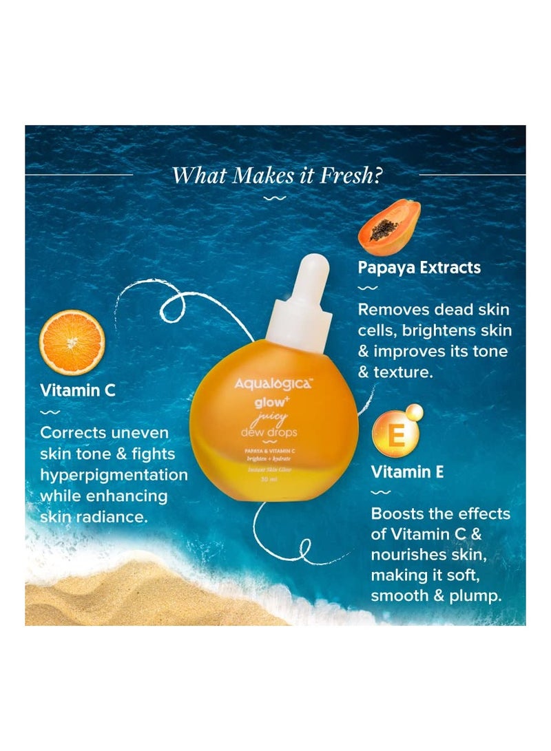 Aqualogica Glow Juicy Dew Drops for Instant Luminous Glow Papaya & Vitamin C Face Serum 30 ML