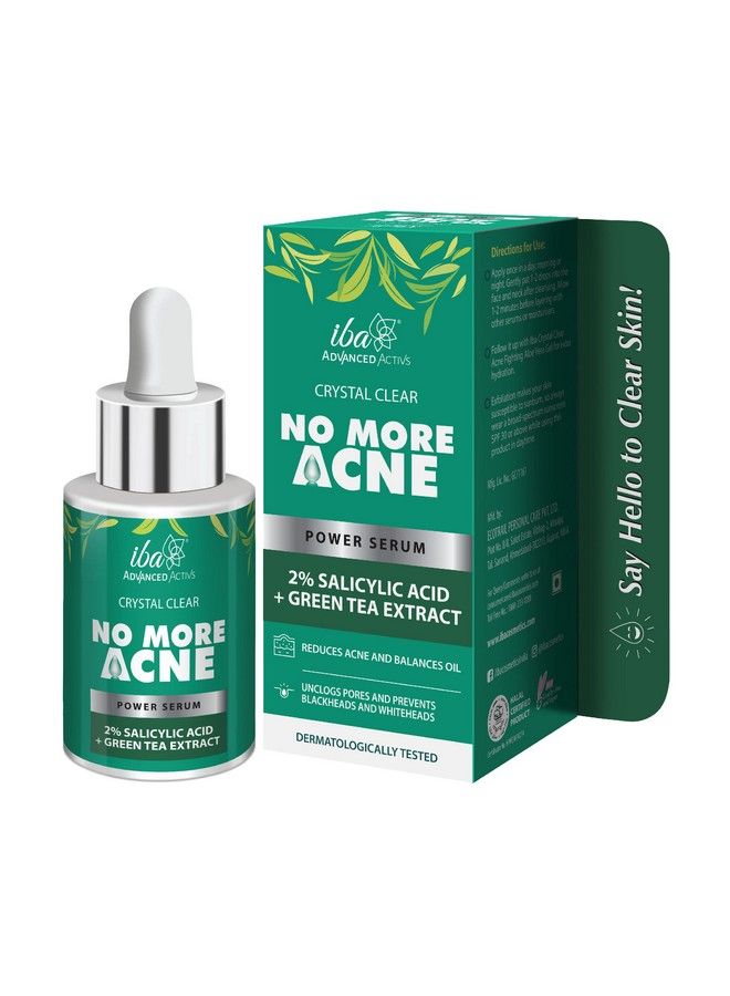 Crystal Clear No More Acne 2% Salicylic Acid Power Serum L For Acne Pimples Blackheads & Open Pores L For Oily Or Combination Skin L 30 Ml
