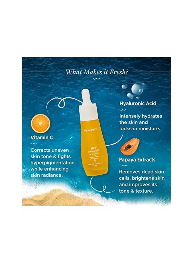 Aqualogica Glow+ Concentrate Face Serum for Glowing Skin & Skin Brightening with Vitamin C, Papaya & Hyaluronic Acid, Non Sticky, 30 Ml