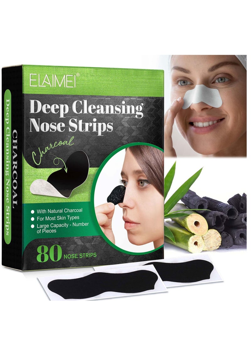 80 Pieces Deep Cleansing Nose Strips Pores Cleaning Natural Charcoal Nose Strips for Face Nose Pores Deep Cleansing Face Oil and Blackheads for All Skin Types