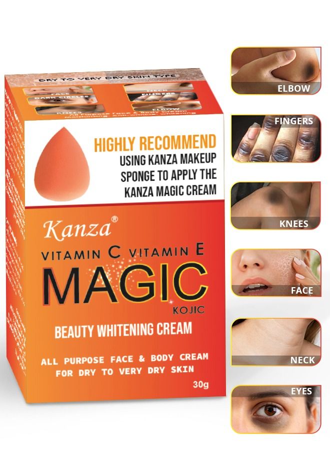 Magic Whitening Cream with Makeup Puff Skin Fairness and Moisturizing Cream Permanent Skin Whitening Dark Spot Remover Dark Knuckle Whitening Cream 30g