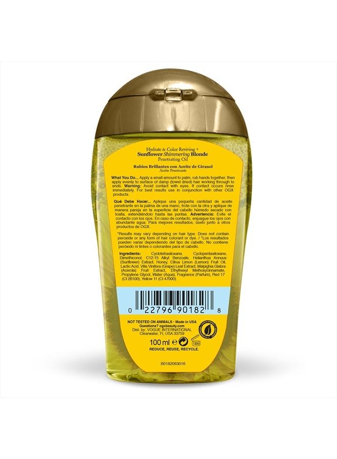 Hydrate & Color Reviving + Sunflower Shimmering Blonde Penetrating Oil with UVA/UVB Sun-Filters, 3.3 Ounce