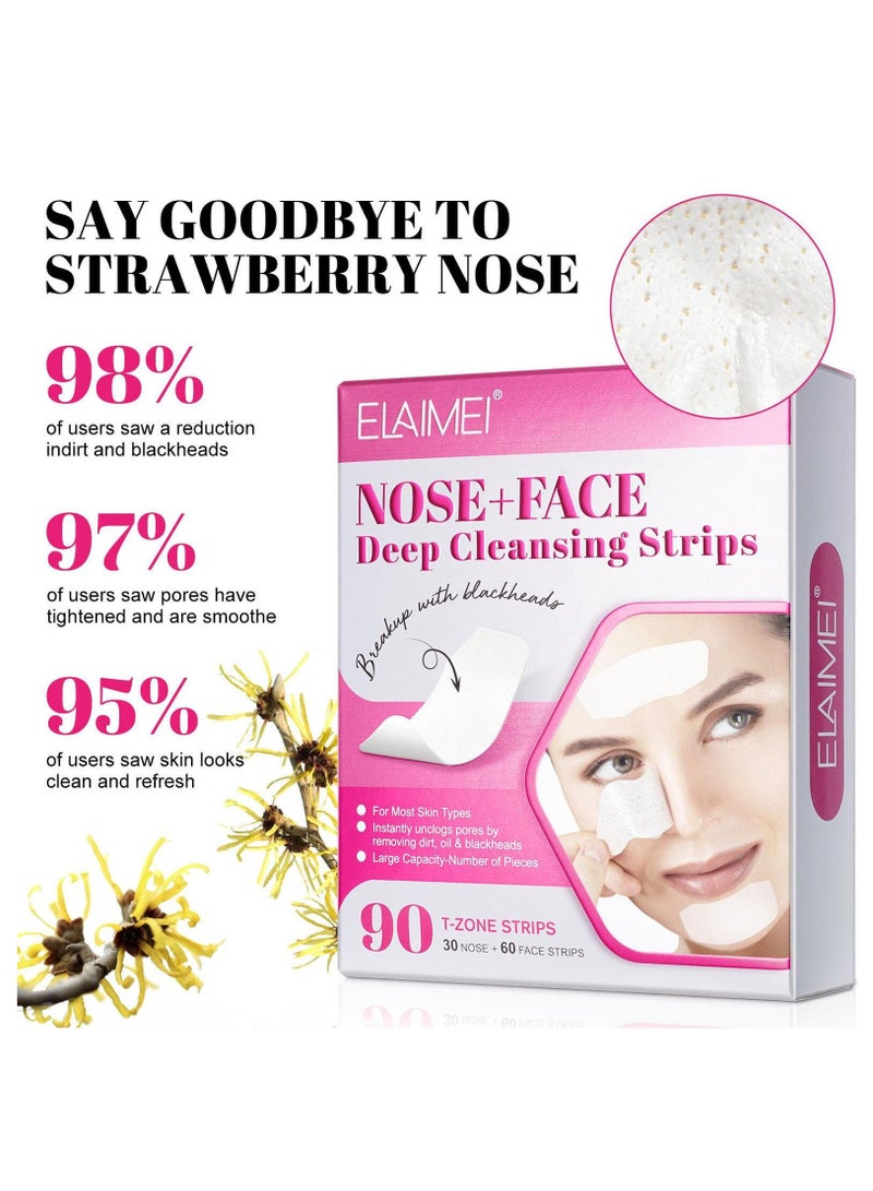 90 Pieces Nose & Face Deep Cleansing Strips Remove Blackheads & Whiteheads Cleaning skin Shrinks Pores for Visible Clearer Skin & Blemishes Repairing for Men and Women