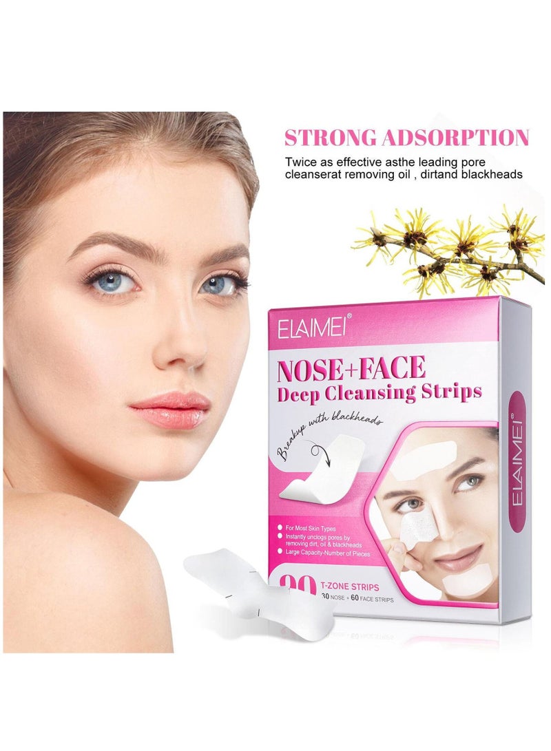 90 Pieces Nose & Face Deep Cleansing Strips Remove Blackheads & Whiteheads Cleaning skin Shrinks Pores for Visible Clearer Skin & Blemishes Repairing for Men and Women