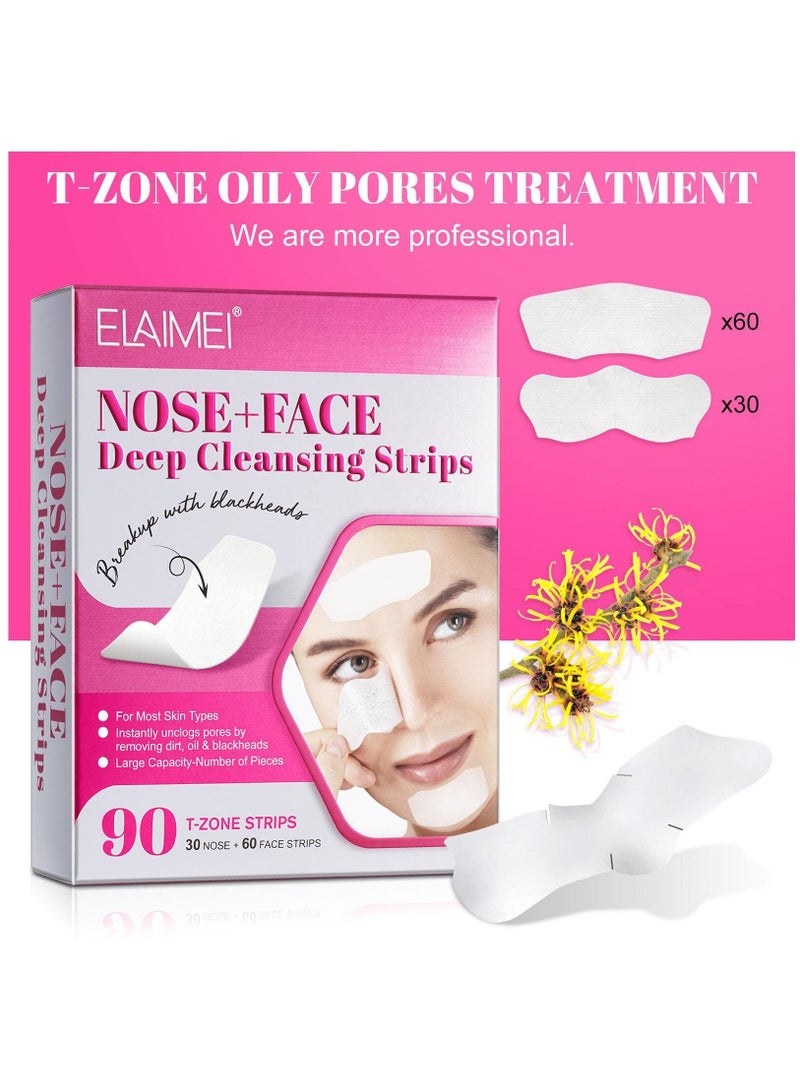 90 Pieces Nose & Face Deep Cleansing Strips Remove Blackheads & Whiteheads Cleaning skin Shrinks Pores for Visible Clearer Skin & Blemishes Repairing for Men and Women