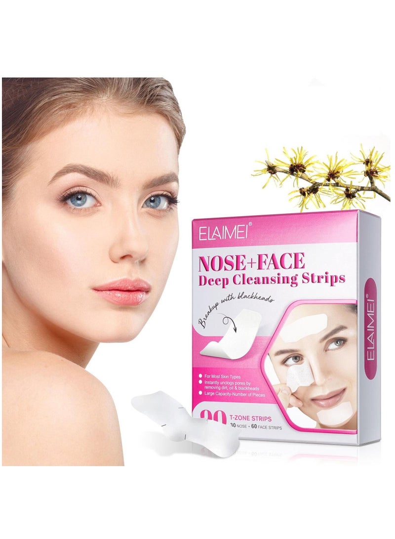 90 Pieces Nose & Face Deep Cleansing Strips Remove Blackheads & Whiteheads Cleaning skin Shrinks Pores for Visible Clearer Skin & Blemishes Repairing for Men and Women