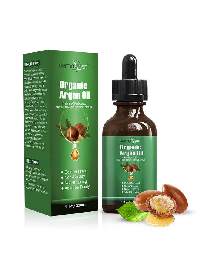 Argan Oil 100% Organic & Cold Pressed Moroccan Oil Antiaging Moisturizing Treatment For Face Hair Skin & Nails Acne Scars Antiwrinkle. (4 Fl Oz)