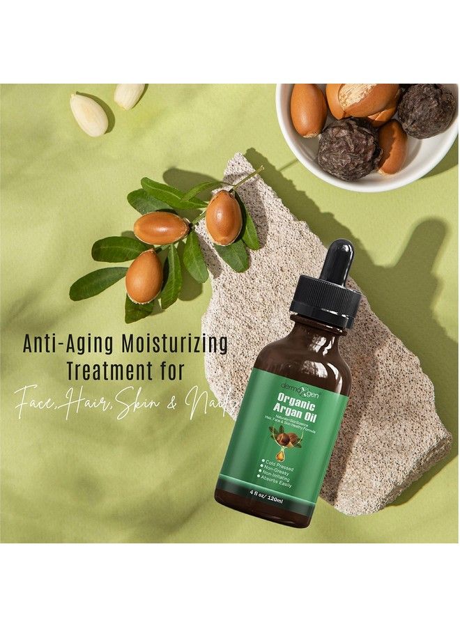 Argan Oil 100% Organic & Cold Pressed Moroccan Oil Antiaging Moisturizing Treatment For Face Hair Skin & Nails Acne Scars Antiwrinkle. (4 Fl Oz)