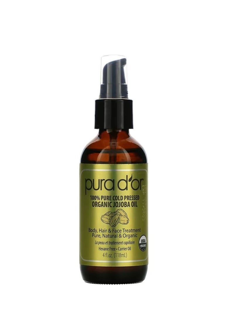 Pura D'or, 100% Pure Cold Pressed Organic Jojoba Oil, 4 fl oz (118 ml)