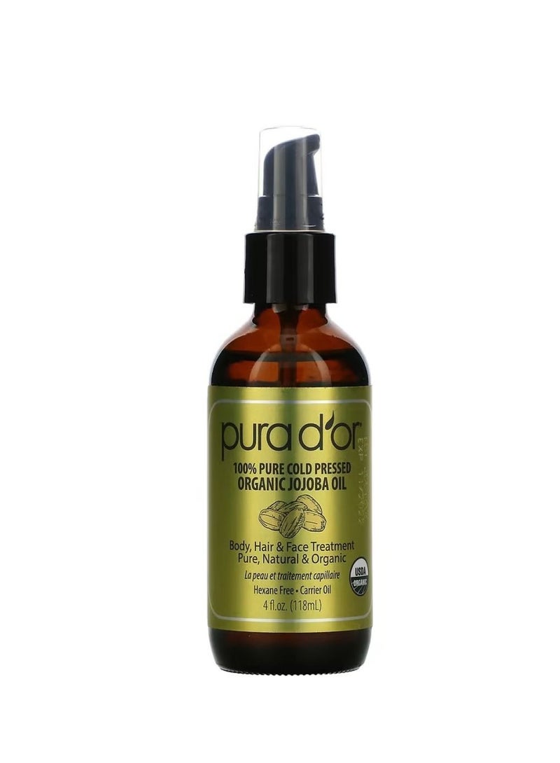 Pura D'or, 100% Pure Cold Pressed Organic Jojoba Oil, 4 fl oz (118 ml)