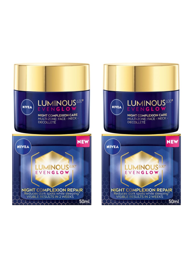 NIVEA LUMINOUS 630 EVEN GLOW Anti Dark Spot Night Face Cream, Revitalizing Skin Complexion Repair, Spotless Even Skin, Hydrating Hyaluronic Acid, 2 x 50ml