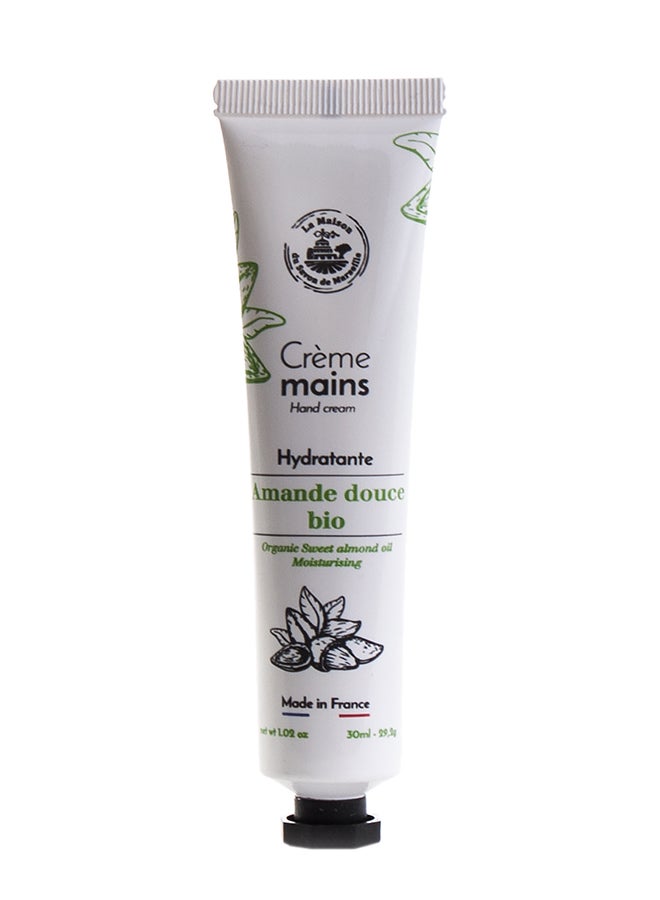 Organic Sweet Almond Oil Hand Cream Tube White 30ml