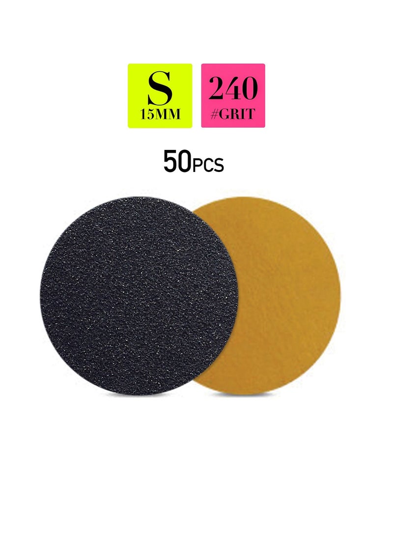50pcs Self-adhesive Sandpaper Disk Replacement Pad Foot File Disc for Electric Rasp Files Callus Cuticle Hard Dead Skin Removal Pedicure Tools S 15MM #240GRIT