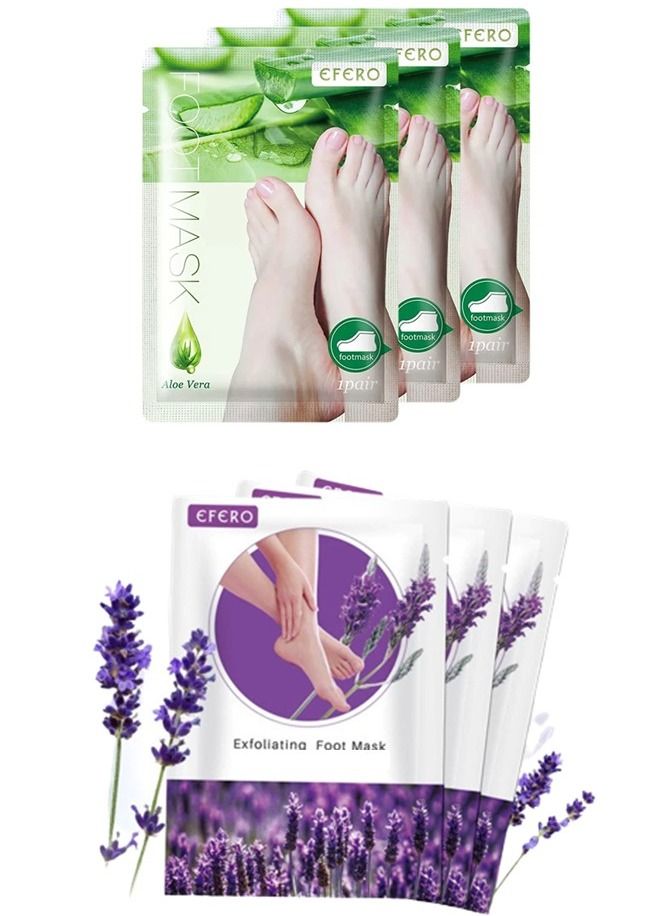 6 Pcs Combo Aloe Vera - Lavender - Peeling and Exfoliating Foot Mask Sock