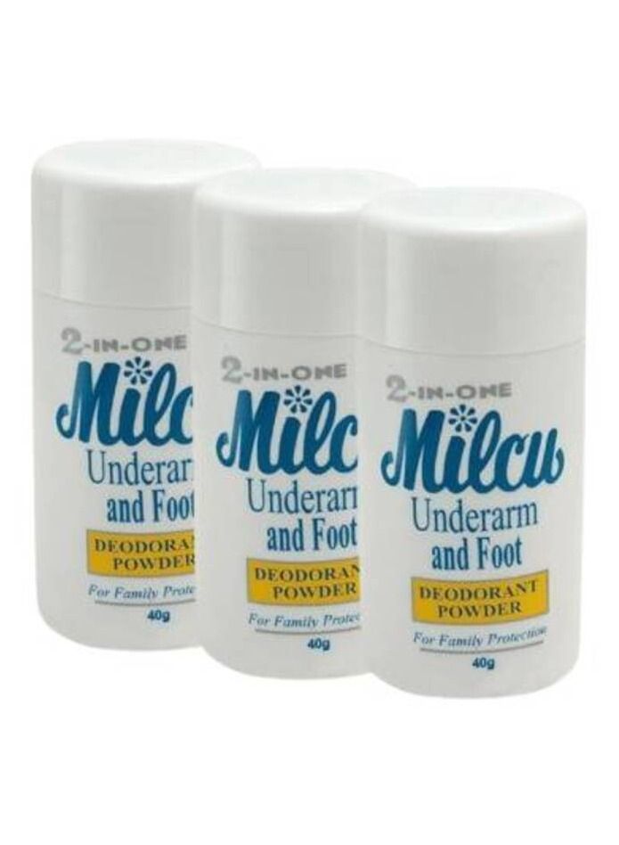 Milcu Underarm & Foot Deodorant Powder 40g Pack of 3