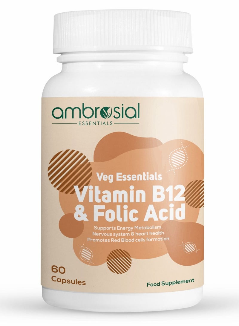 Vitamin B12 1000 Mcg With 500 Mcg Folic Acid 1500 Mcg Folic Acid Reduction Of Tiredness And Fatigue B12 Supplement Immune System, Energy And Brain Support 60 Veg Capsules